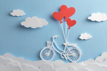 Bicycle with heart balloons paper cut