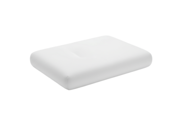 Minimalist representation of a soft rectangular cushion with a single indentation on a white surface