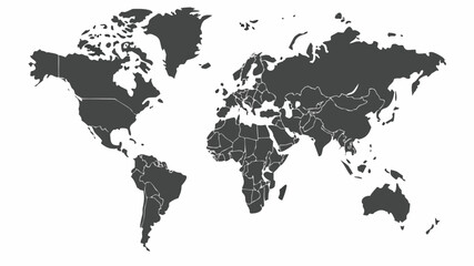 Obraz premium Dark gray world map with white outlines on clean white background