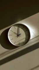 Minimalist White Wall Clock with Artistic Window Shadow Aesthetic Decor