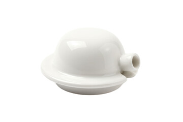 Fototapeta premium Minimalist white ceramic object with a circular shape and a tubular attachment, isolated