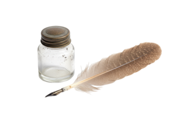 Quill and inkwell still life photograph portraying an old writing instrument