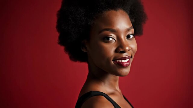Woman portrait with red background elegant appearance studio shot