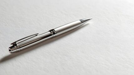 Elegant White Pen with Silver Accents on Minimalist White Background