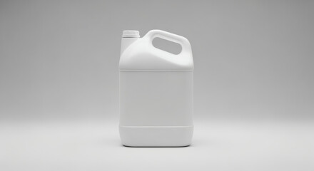 A solitary, pristine white plastic container with a handle, perfect for liquids or storage, sits against a neutral background