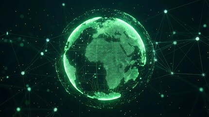 Abstract digital planet earth with glowing green network lines,global communication and internet connection concept,futuristic cyberspace technology background,big data world view.
