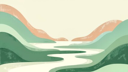 Light Effect Green River Landscape Art Scene Diagram