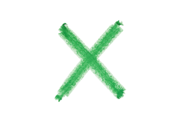 Textural X Mark Drawn in Vibrant Green Pastel on a Softly Lit Jade Surface