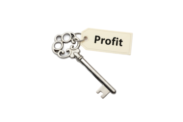 Unlocking financial gains with an ornate antique key labeled 'Profit'