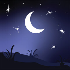 Naklejka premium Crescent moon and starry night sky illustration.