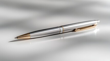 Elegant White Pen with Silver Accents on Minimalist White Background