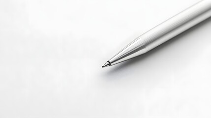 Elegant White Pen with Silver Accents on Minimalist White Background