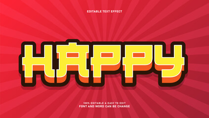 Happy Word Editable 3D Cartoon Text Effect with Red Sunburst Background