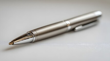 Elegant White Pen with Silver Accents on Minimalist White Background
