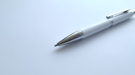 Elegant White Pen with Silver Accents on Minimalist White Background
