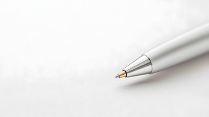 Elegant White Pen with Silver Accents on Minimalist White Background