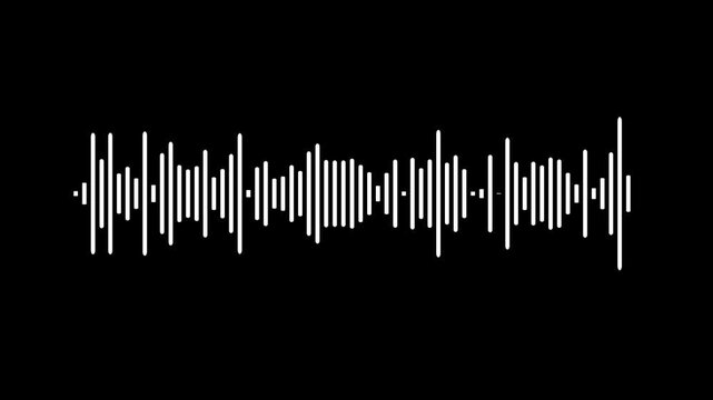 abstract audio wave visualization on black background. white audio waveform with alpha channel on transparent background. Clean studio sound wave frequency display, seamless loop. - Powered by Adobe
