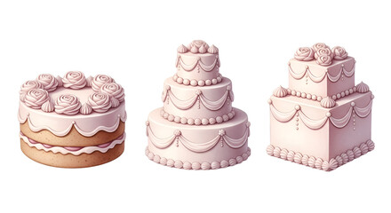 Three Pink Frosted Cakes with Decorative Icing dessert