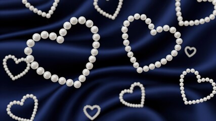 Elegant Pearl Heart Designs on Luxurious Dark Fabric Background for Wedding and Jewelry Inspiration