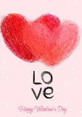 Valentine Day vector card. Hand drawn pen doodle hearts