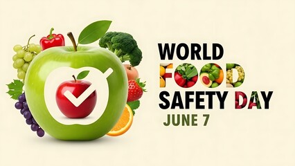 World food safety day june 7th celebration with fresh fruits and vegetables concept