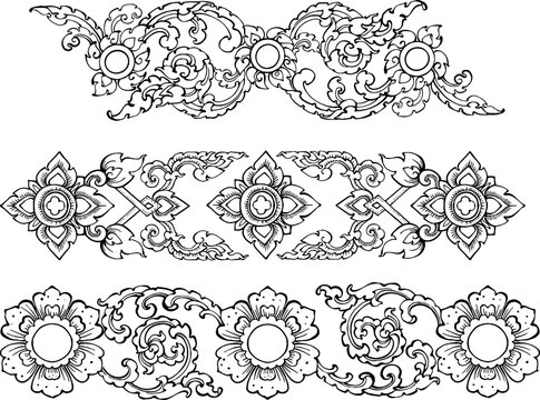 Vintage Asian ornamental frames and text dividers. Vector silhouette of ancient floral patterns.