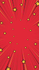 16:9サイズ縦型の背景素材：黒と黄色と赤で構成された集中線から星が飛び出すのベクターイラスト