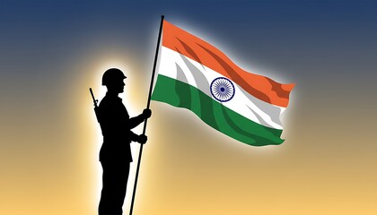 Indian Army Day Tribute with Soldier Silhouettes at Sunset