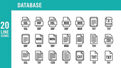 Collection of database file format icons showing various data storage types