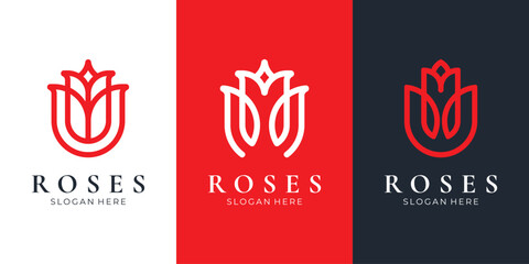 Red rose line logo in minimalist style