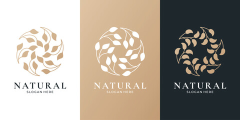Natural leaf circle logo design