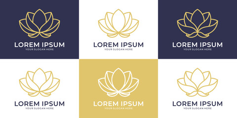 Luxury gold line art lotus logo for elegant branding