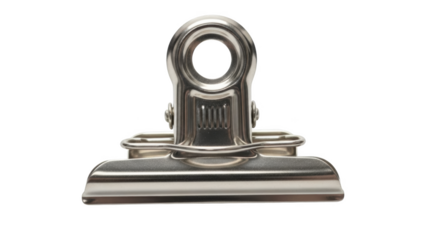 Silver metal bulldog clip with loop and black background steel