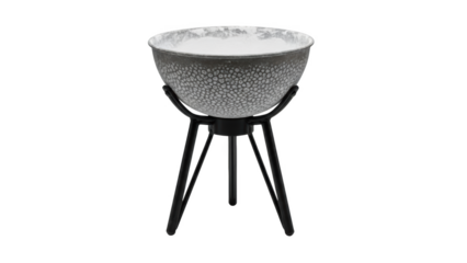 Textured gray bowl filled with white powder on a black tripod stand image