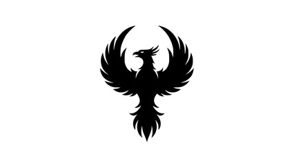 Obraz premium Majestic black silhouette graphic design of the mythical phoenix bird with wide spread wings symbolizing rebirth and immortal powerful victory