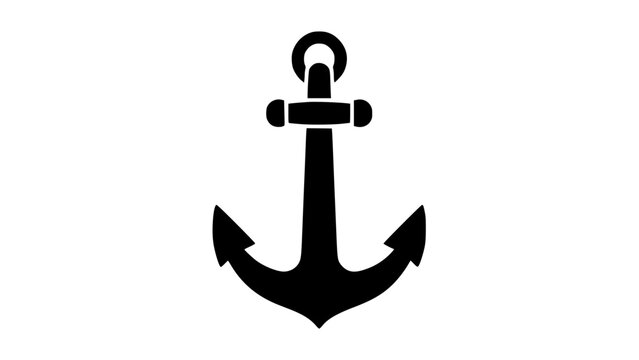 Simple black and white silhouette graphic design icon representing a classic ship anchor symbol used for maritime security and stability concept art.