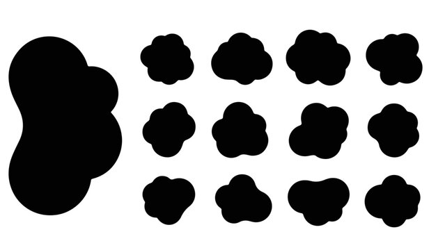 Set of Abstract Black Blob Shapes and Organic Fluid Silhouettes. Modern Minimalist Amoeba Elements for Graphic Design and Backgrounds.