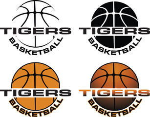 Basketball Design For Tigers is a great graphic for basketball teams that includes a four versions of the design form simple to complex. It is great for shirt designs, promotional products of any kind