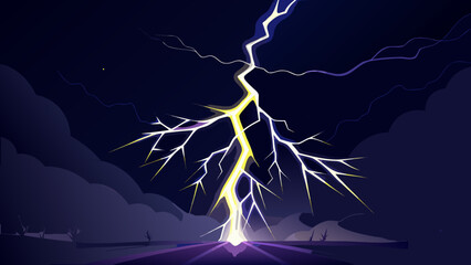 Vivid lightning strike over dark landscape