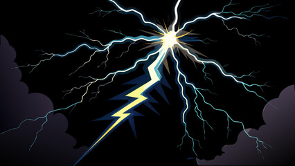 Vivid lightning strike in dark sky