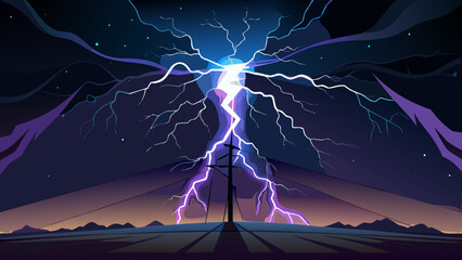 Electric storm over mountain range