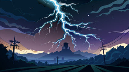 Stormy night over mountain village