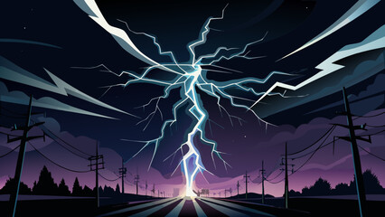 Striking lightning over desert highway