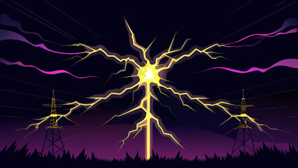 Electric storm over power lines