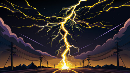 Lightning strike over power lines