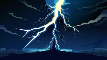 Powerful lightning strike over dark landscape