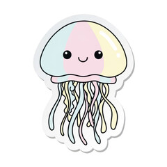 Cute cartoon jellyfish with pastel colors and smiling face png isolated transparent background kawaii
