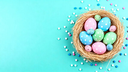 Pastel Easter Eggs Nest Top View