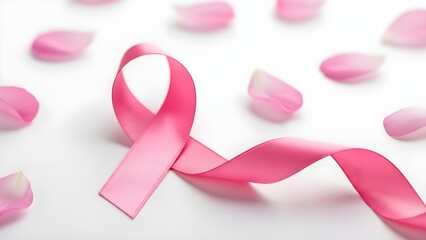 Pink Breast Cancer Awareness Ribbon with Flower Petals on White
