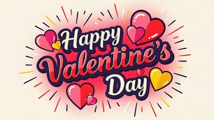 Happy Valentine's Day Greeting Card Design with Colorful Hearts